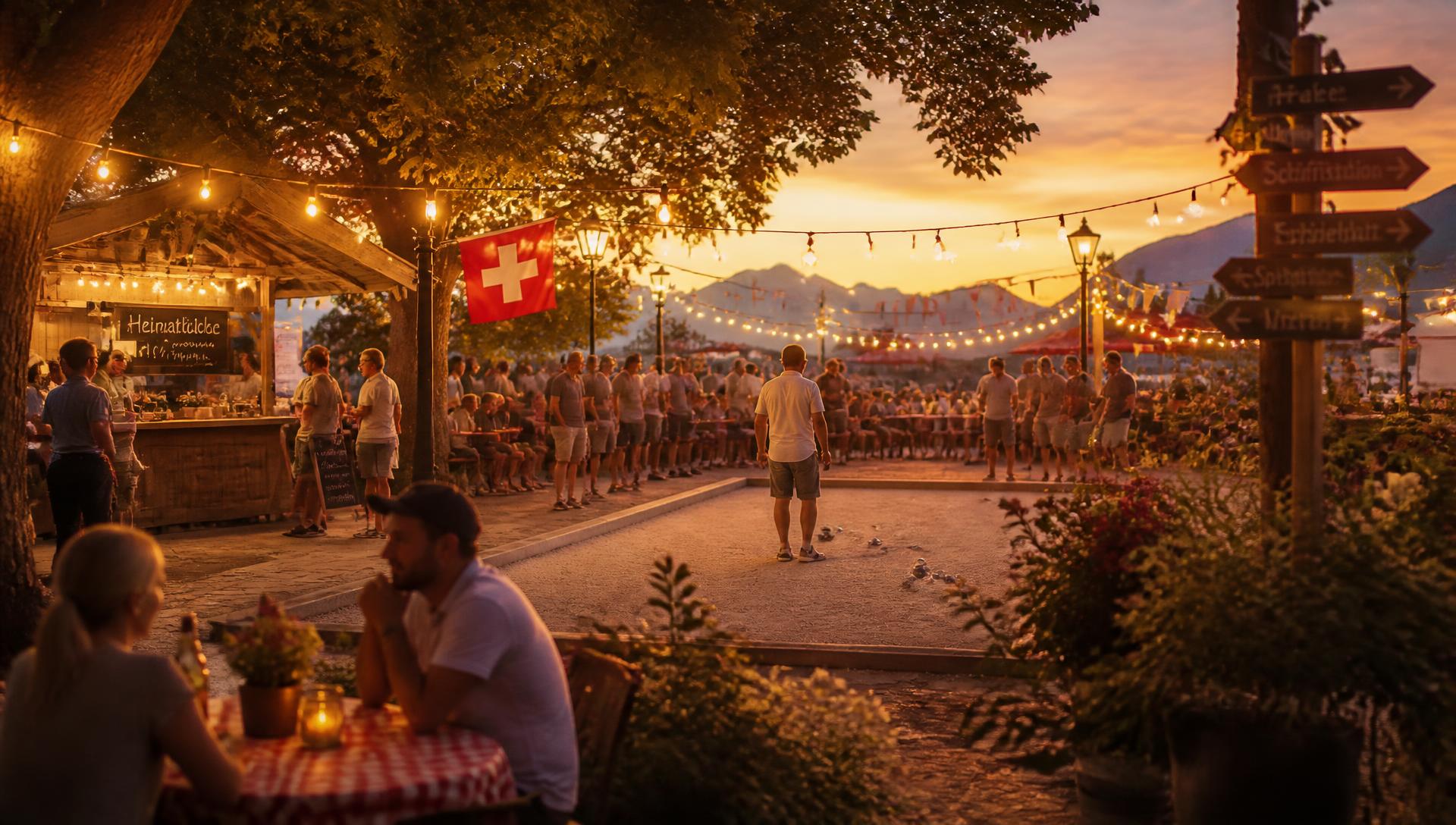 Fête villageoise en soirée au Parc de la Grande Salle de Bex
